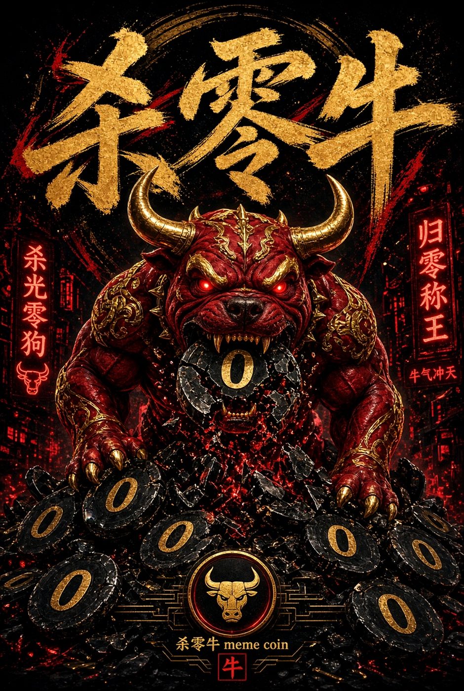 Fierce red bull — the 杀零牛 (SLN) brand artwork